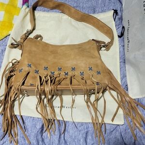 American West Tan Leather Shoulder Bag with Intricate Tooling